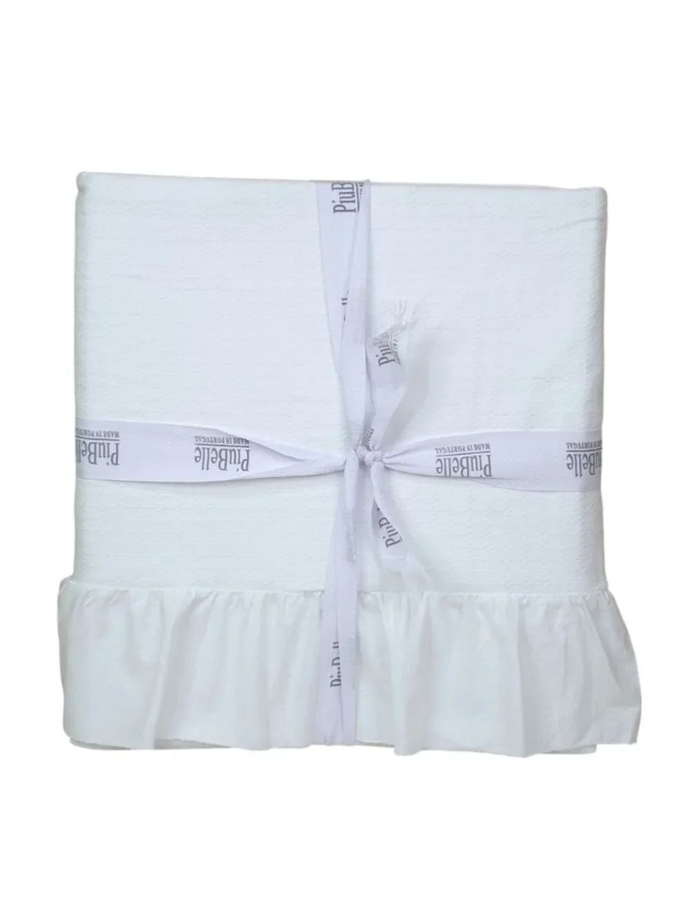 PiuBelle Queen Coverlet 100% Cotton Ruffled Edge 88x94 Made In Portugal White